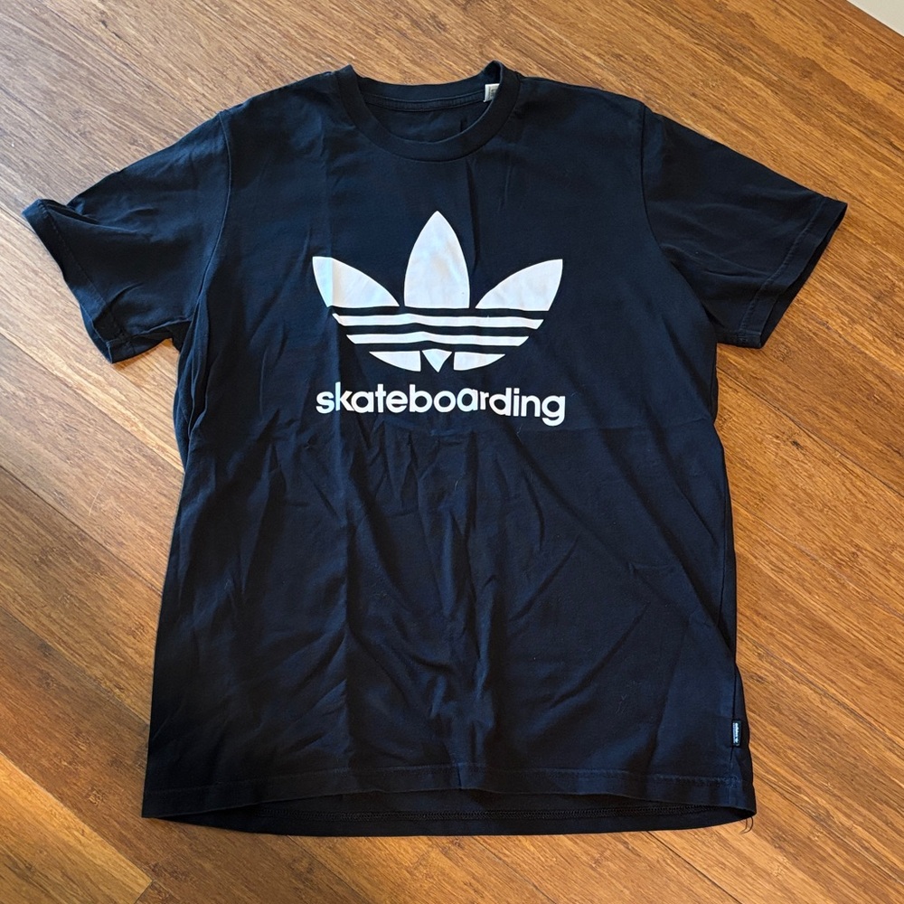 adidas Black T-Shirt with White Trefoil Skateboarding Logo